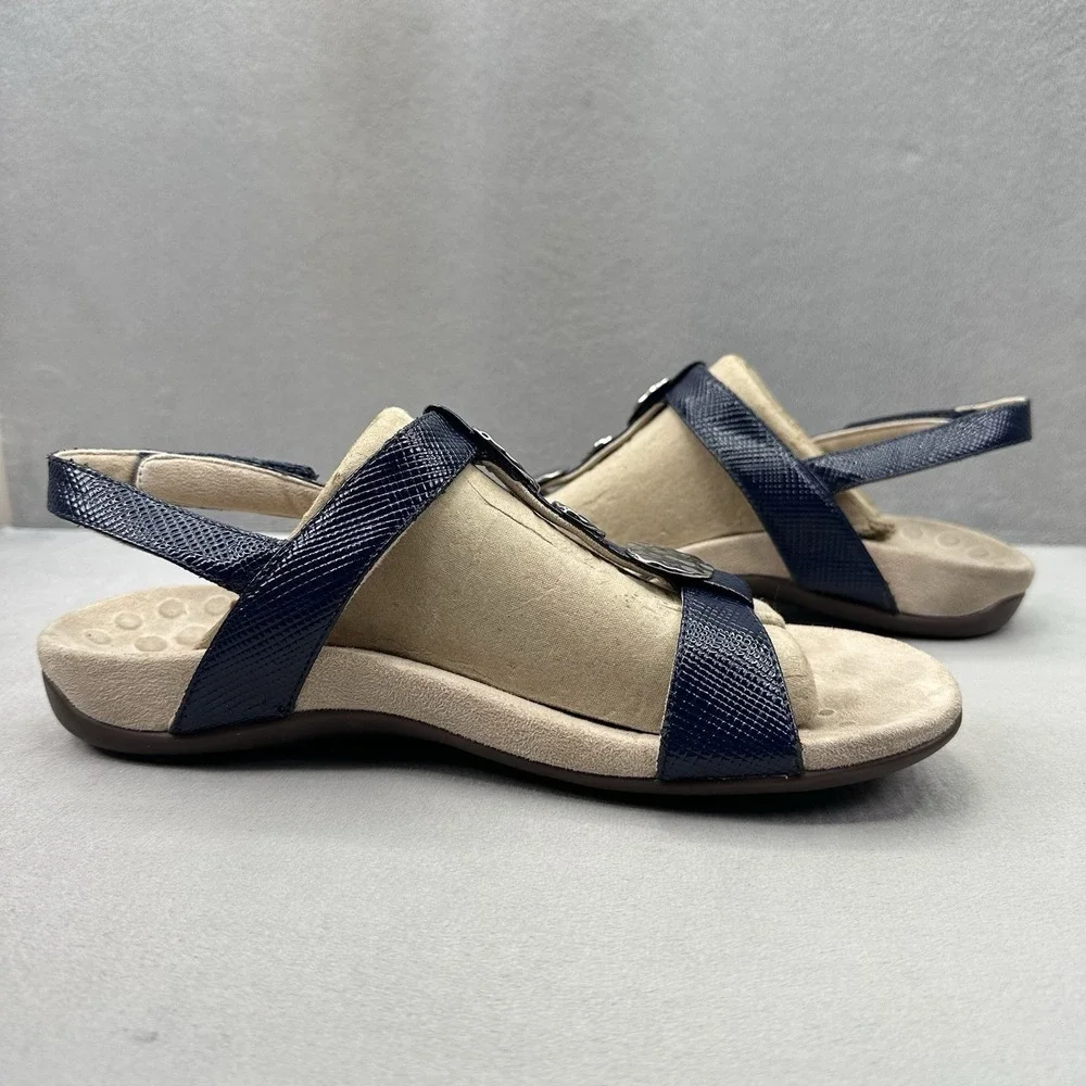 Vionic Farra Lizard Womens Size 9 Backstrap Sandals Navy Blue Arch Support